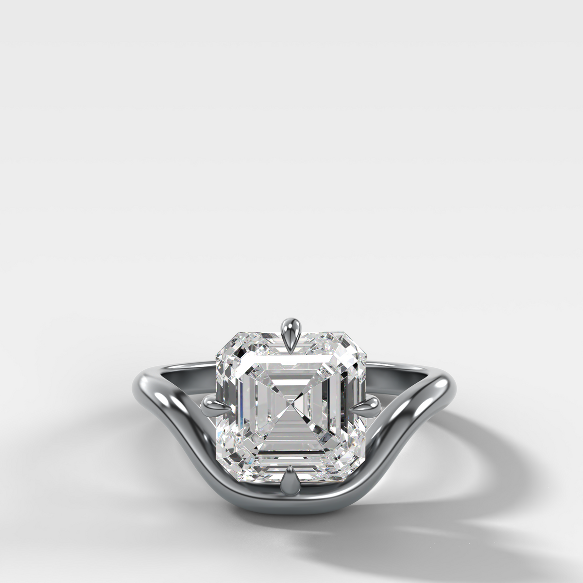 Contoured Compass Set Engagement Ring with Asscher Cut Diamond – White Gold / Platinum