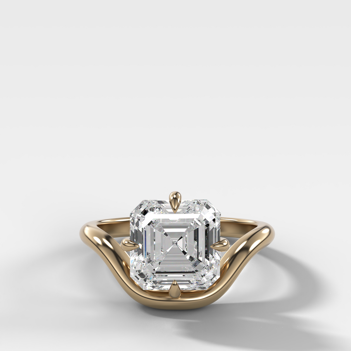 Contoured Compass Set Engagement Ring with Asscher Cut Diamond – Yellow Gold