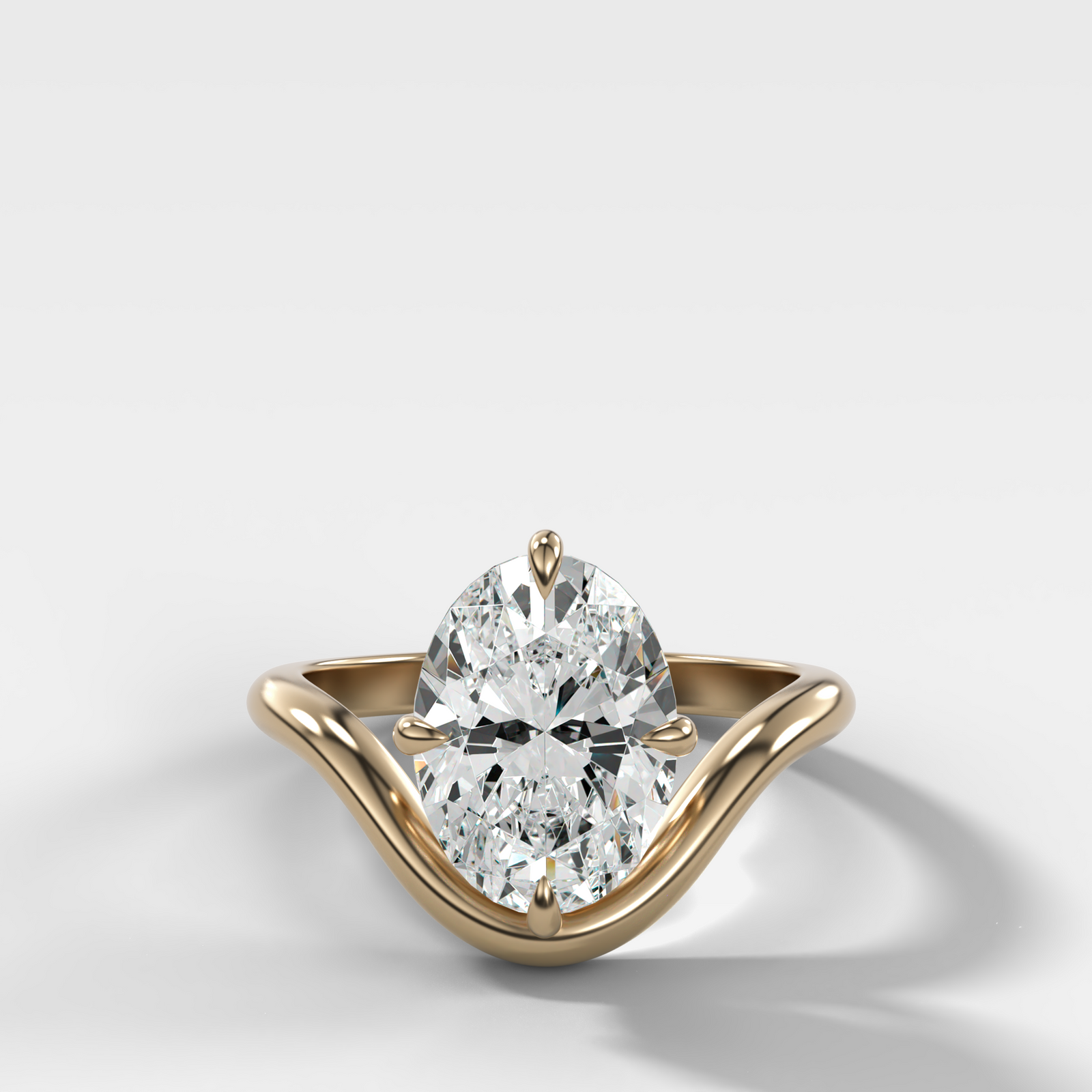 Contoured Compass Set Engagement Ring with Oval Cut Diamond