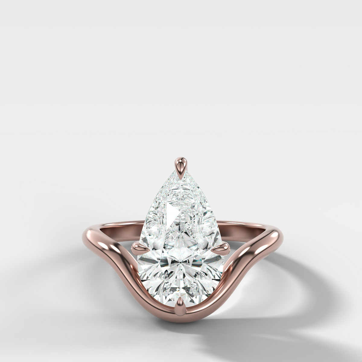 Contoured Compass Set Engagement Ring with Pear Cut Diamond – Rose Gold