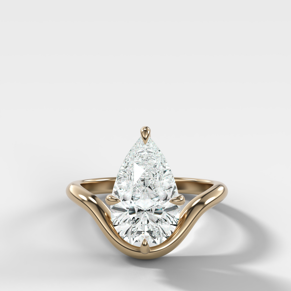 Contoured Compass Set Engagement Ring with Pear Cut Diamond – Yellow Gold