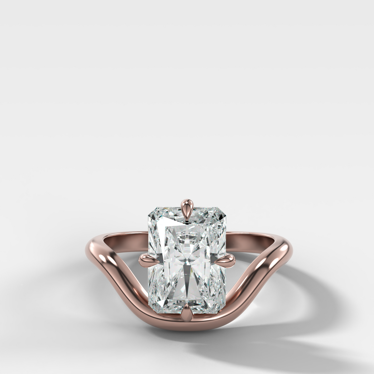 Contoured Compass Set Engagement Ring with Radiant Cut Diamond – Rose Gold
