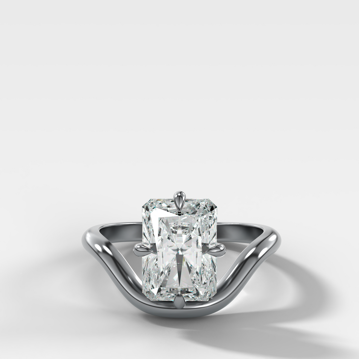 Contoured Compass Set Engagement Ring with Radiant Cut Diamond – White Gold / Platinum