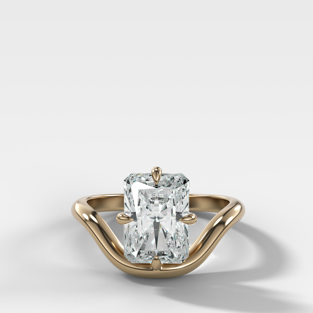 Contoured Compass Set Engagement Ring with Radiant Cut Diamond – Yellow Gold