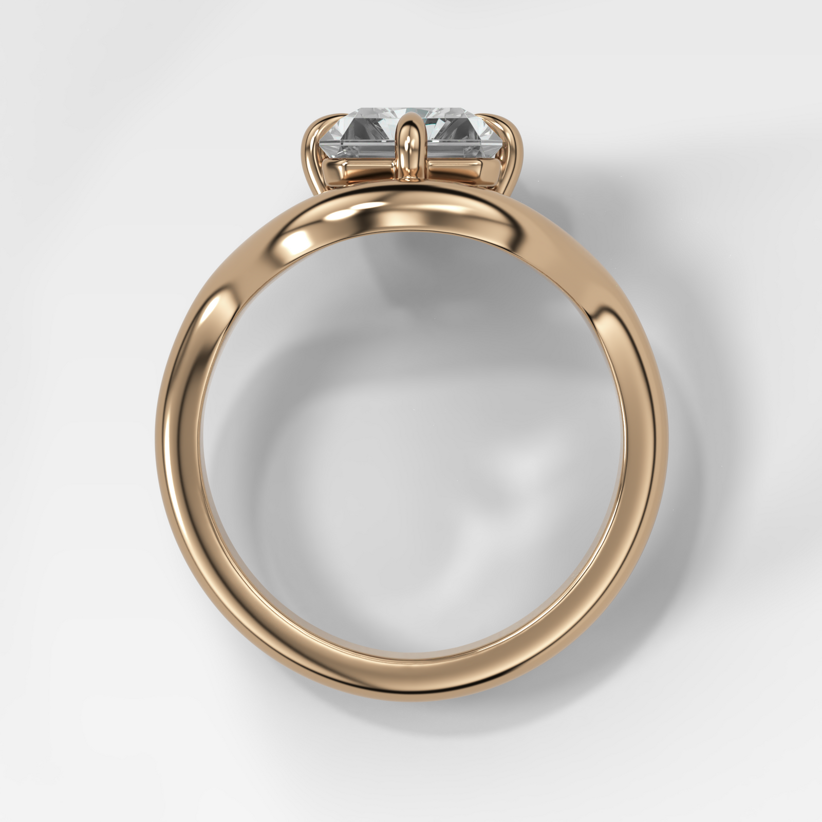Contoured Compass Set Engagement Ring with Radiant Cut Diamond