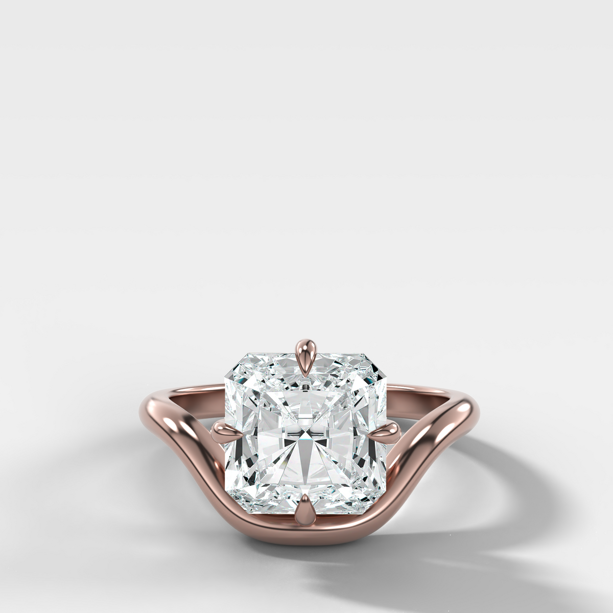 Contoured Compass Set Engagement Ring with Square Radiant Cut Diamond – Rose Gold