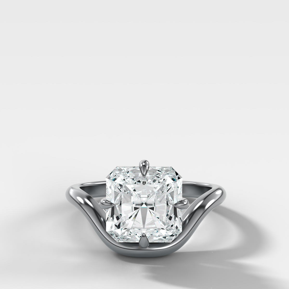 Contoured Compass Set Engagement Ring with Square Radiant Cut Diamond – White Gold / Platinum