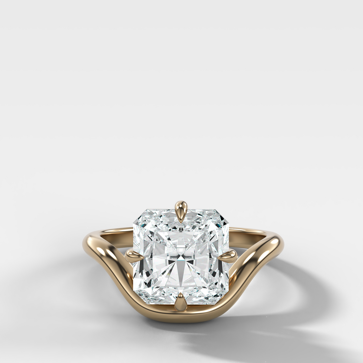 Contoured Compass Set Engagement Ring with Square Radiant Cut Diamond – Yellow Gold