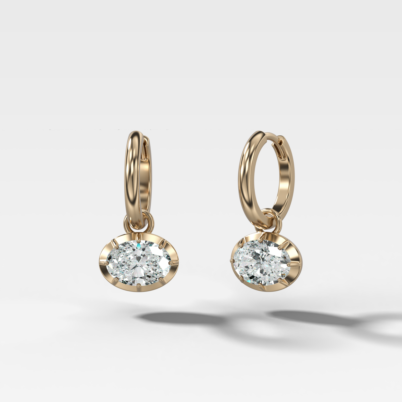 Button Back Drop Earrings with East West Oval Cut Diamond