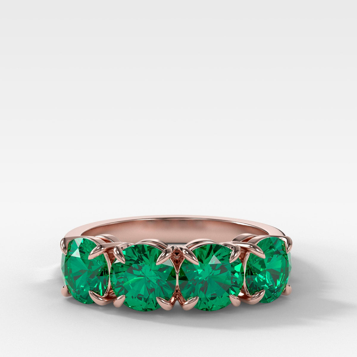 Four Stone Wedding Band With Green Emeralds Band Good Stone Inc Rose Gold 14k Natural