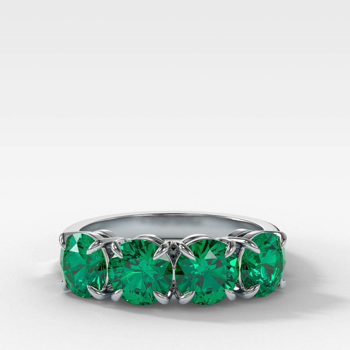 Four Stone Wedding Band With Green Emeralds Band Good Stone Inc White Gold 14k Natural