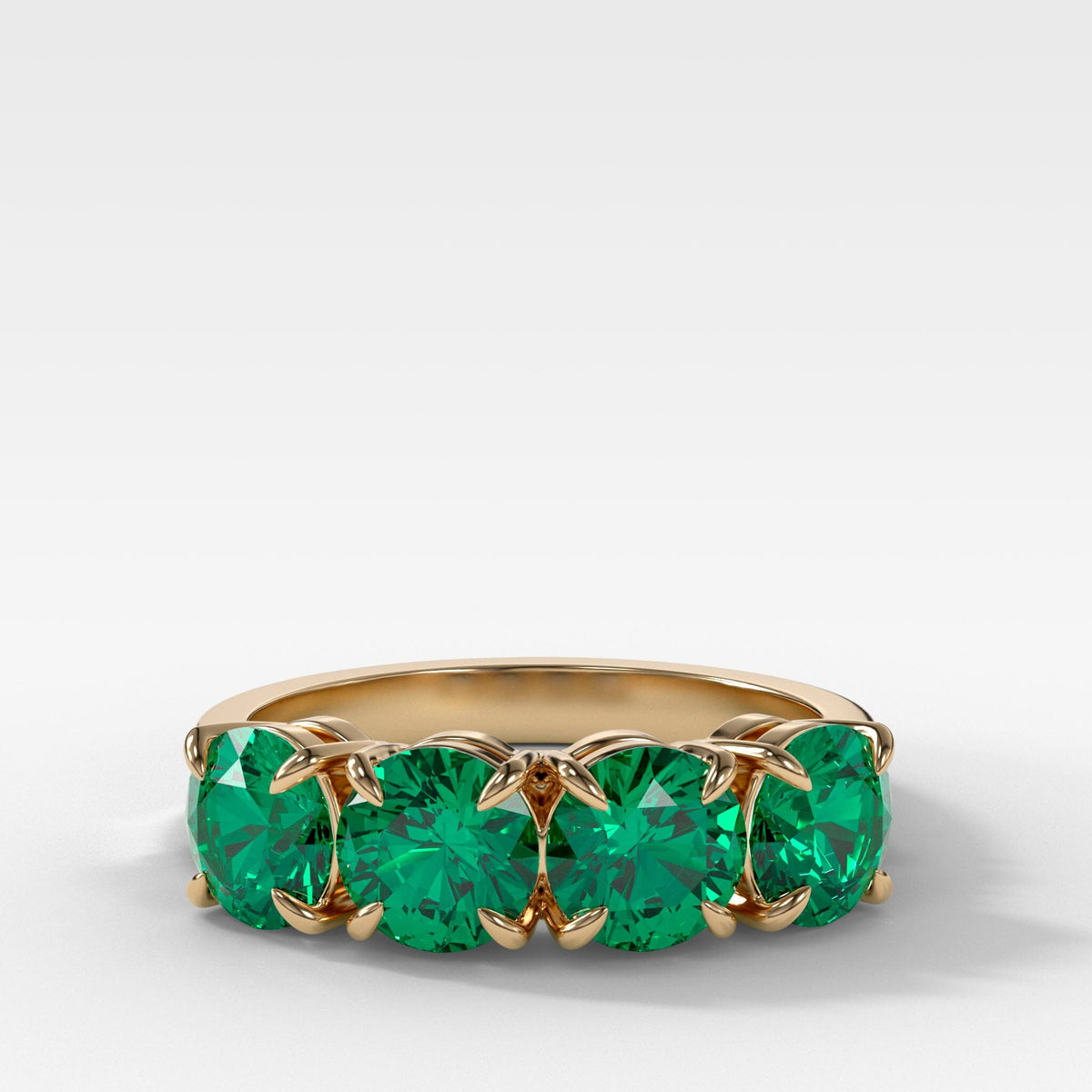 Four Stone Wedding Band With Green Emeralds Band Good Stone Inc Yellow Gold 14k Natural