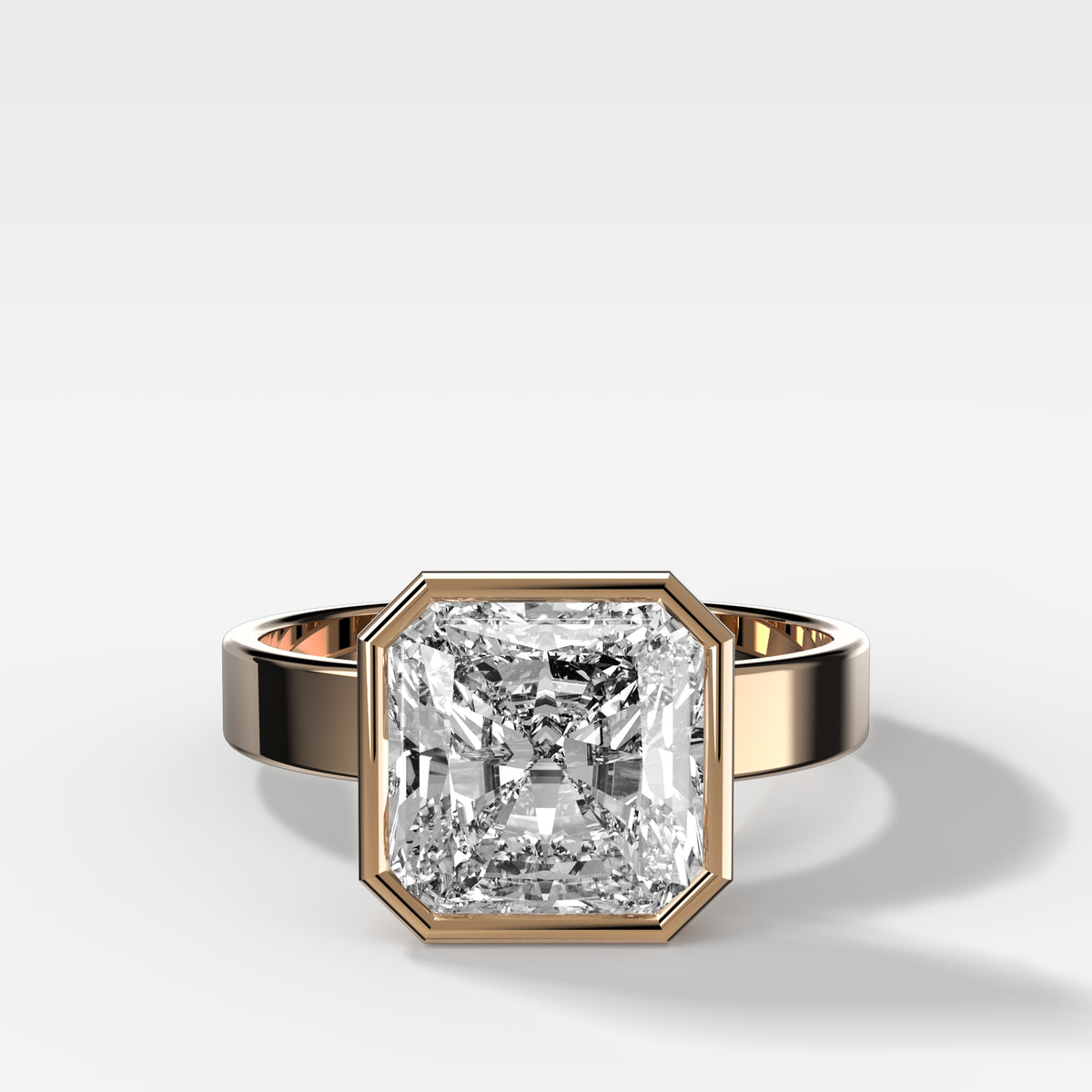 Finest Bezel Set Engagement Ring With Square Radiant Cut Diamond