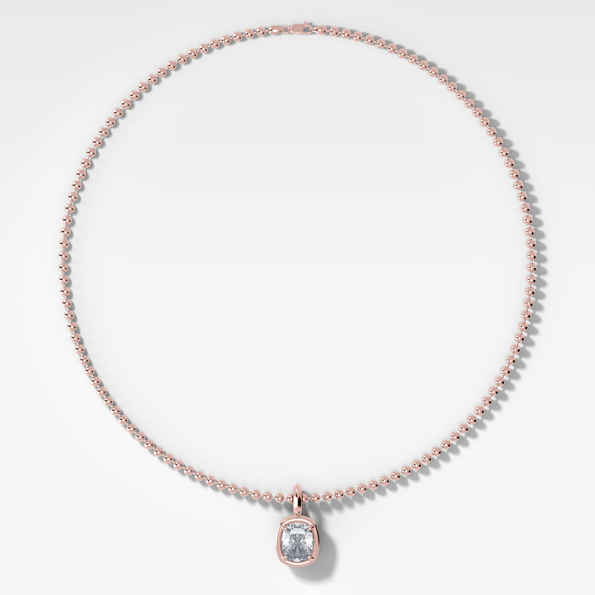 Club Elongated Cushion Attachable Diamond Pendant With Beaded Chain (3mm)