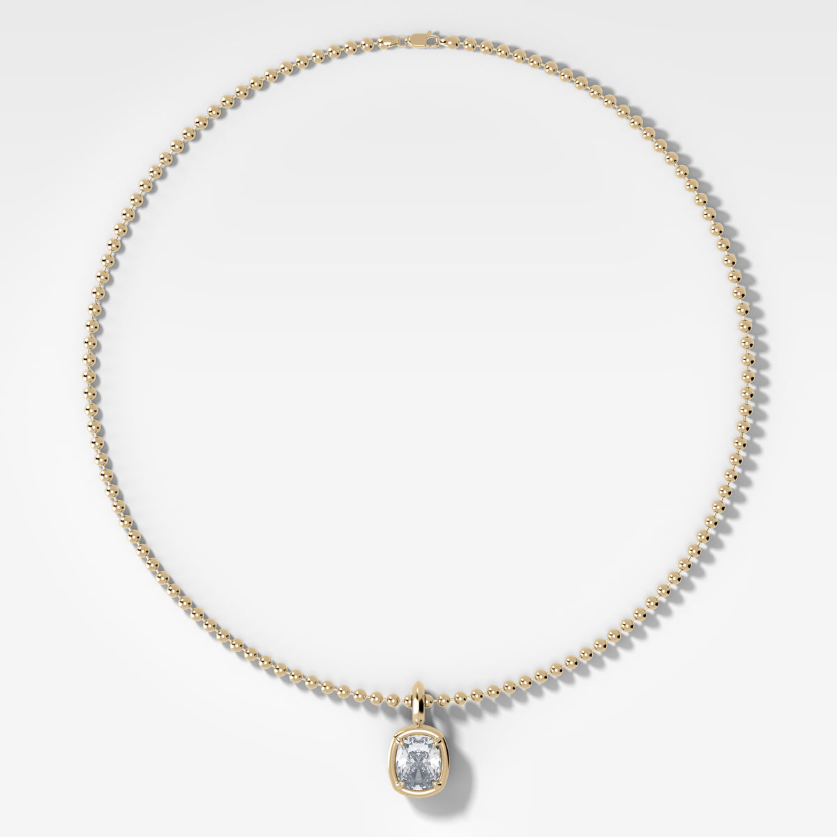 Club Elongated Cushion Attachable Diamond Pendant With Beaded Chain (3mm)