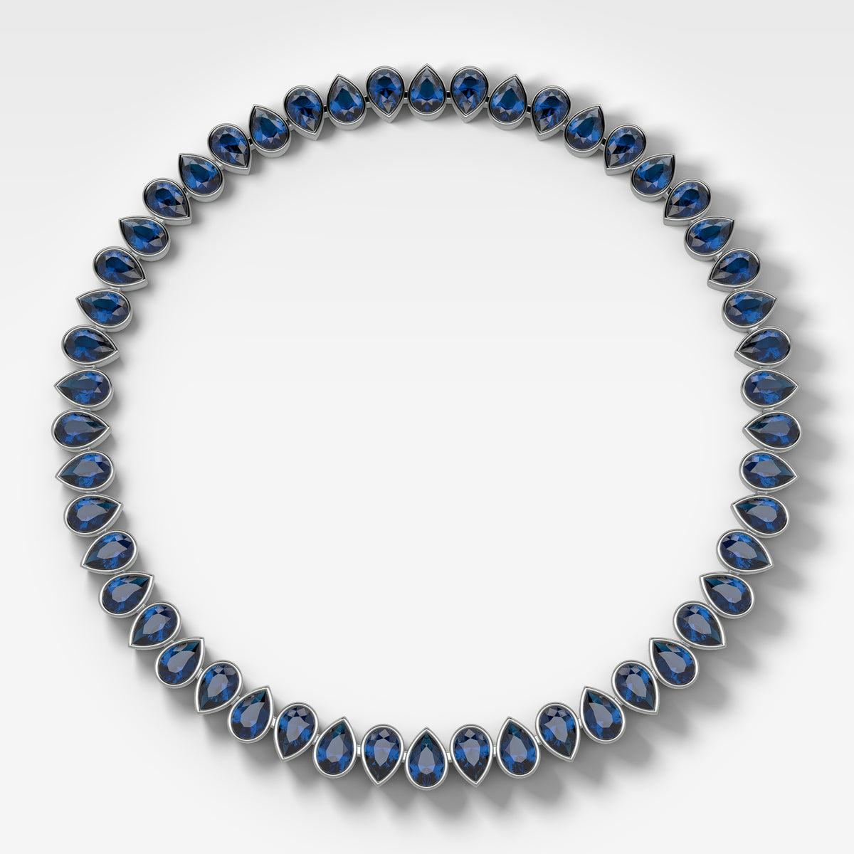 Bezel Set Blue Sapphire Pear Diamond Choker Necklace