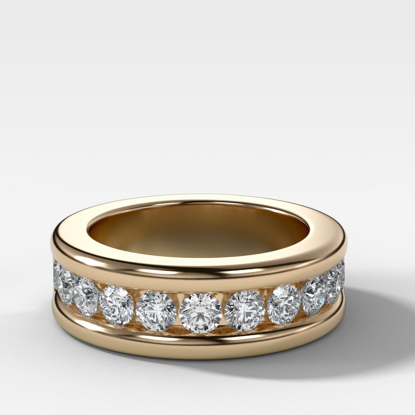 Chunky Channel Set Halfway Wedding band Band Good Stone Inc Yellow Gold 14k Natural