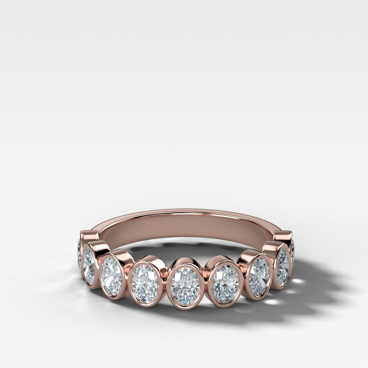 Baby Bezel Set Halfway Wedding Band With Oval Cuts Band Good Stone Inc Rose Gold 14k Natural
