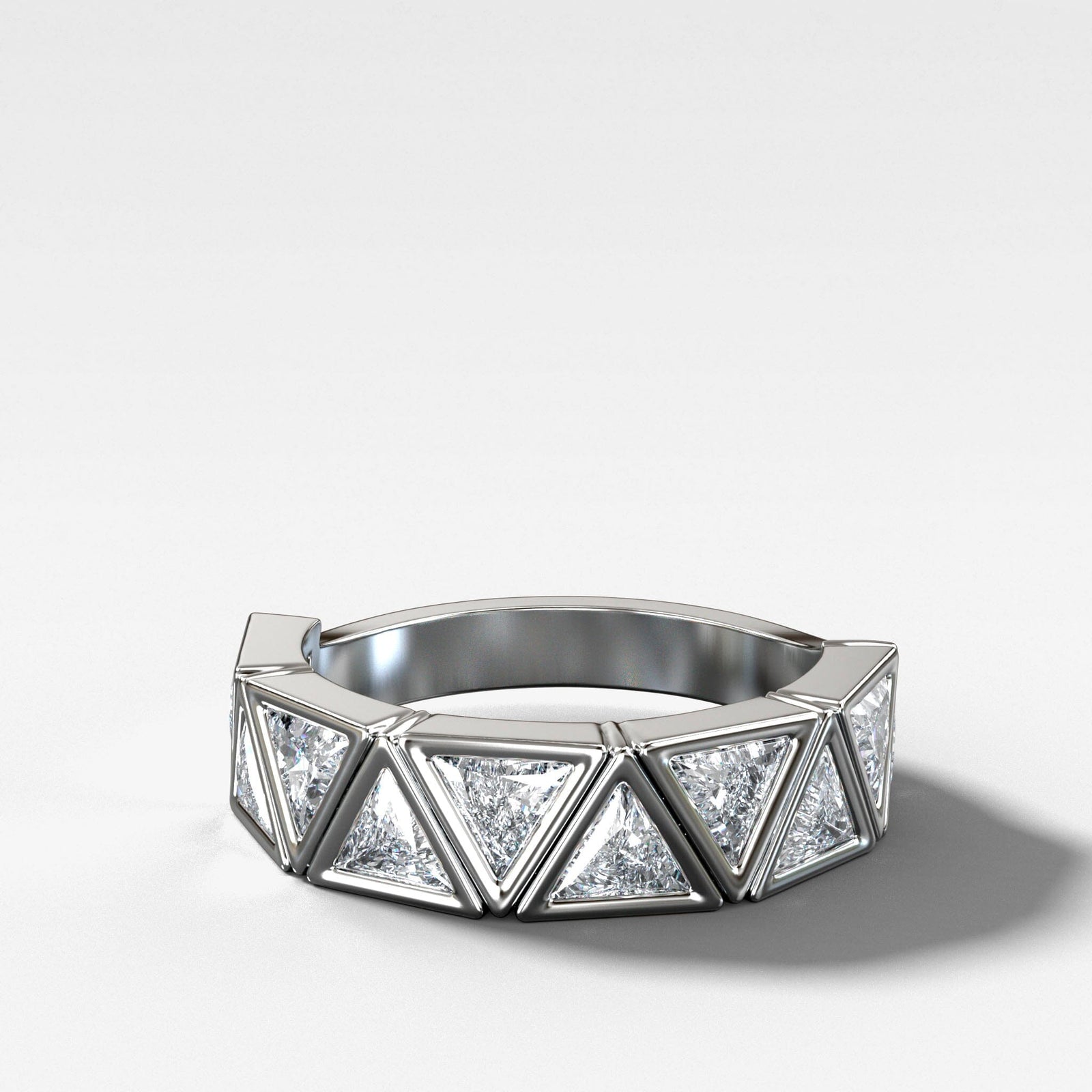 Midi Bezel Set Halfway Wedding Band With Trilliant Cuts Band Good Stone Inc Yellow Gold 14k Natural