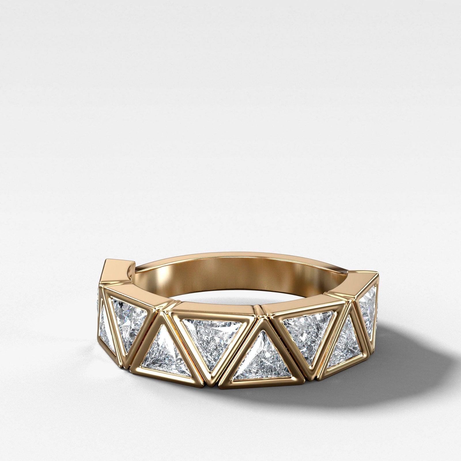 Midi Bezel Set Halfway Wedding Band With Trilliant Cuts Band Good Stone Inc Yellow Gold 14k Natural