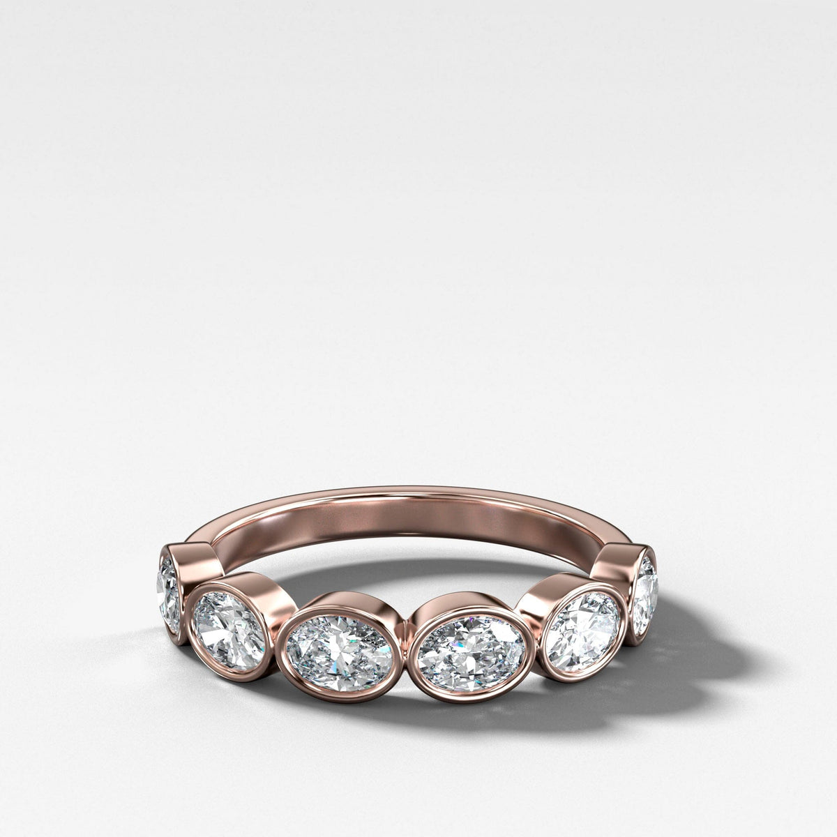 Midi Bezel Set Halfway Wedding Band With East West Oval Cuts Band Good Stone Inc Rose Gold 14k Natural
