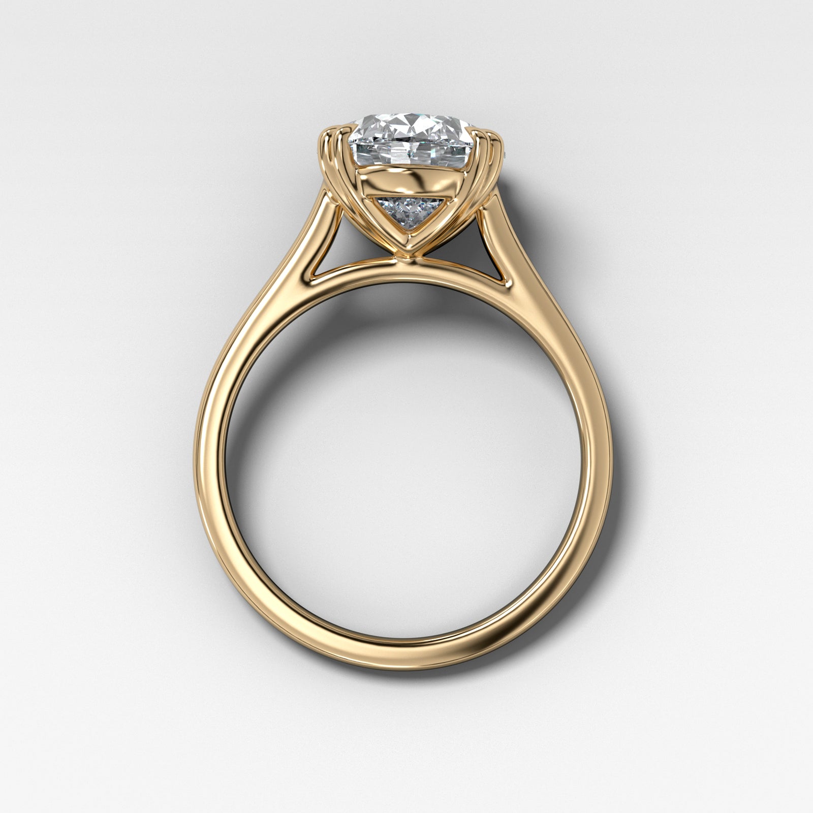 Signature Cathedral Solitaire With Oval Cut by Good Stone in Yellow Gold