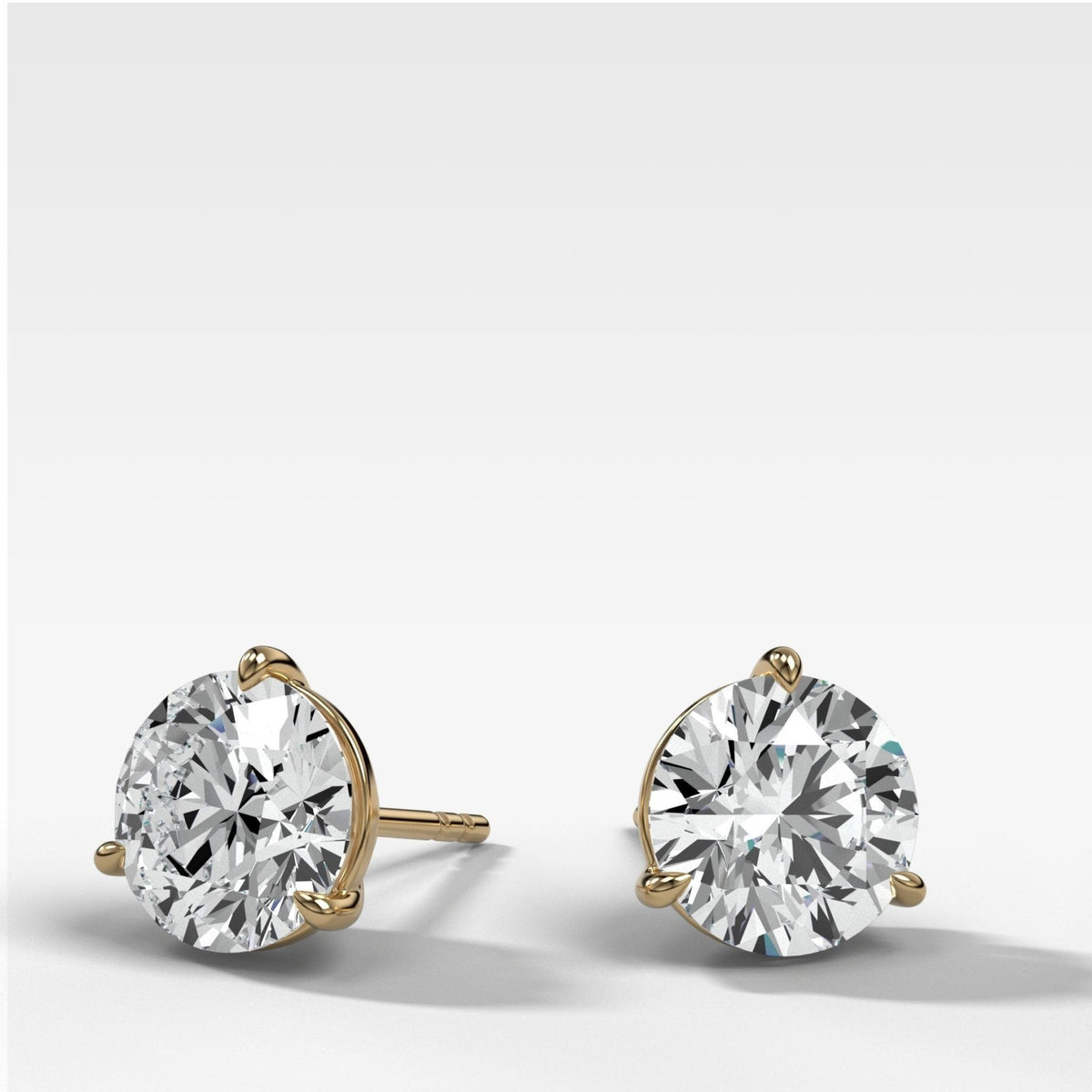 3CTW Round Cut Single Point Prong Lab Grown Diamond Studs in Yellow Gold - GOODSTONE
