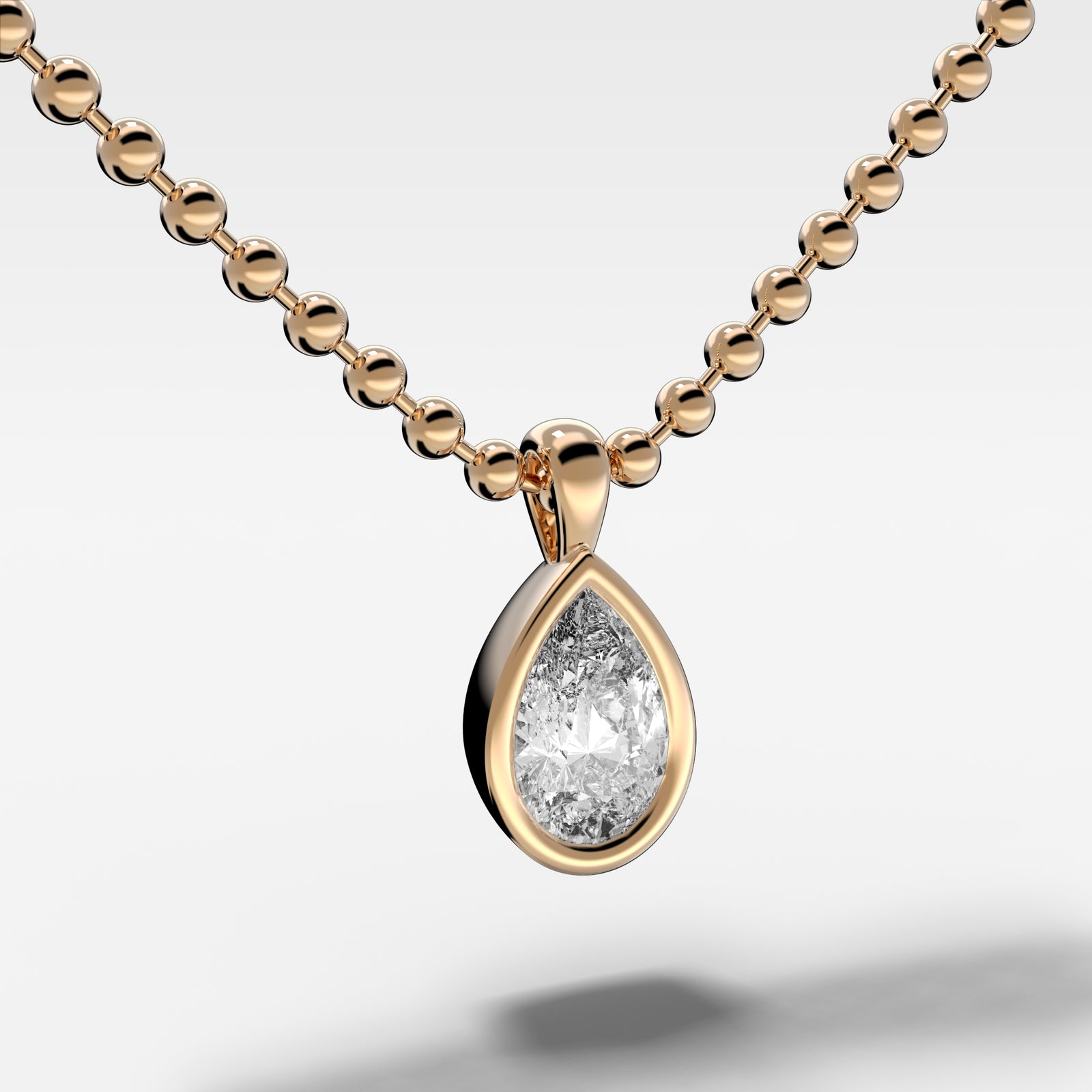Bezel Set Pendant Beaded Necklace with Pear Cut Diamond