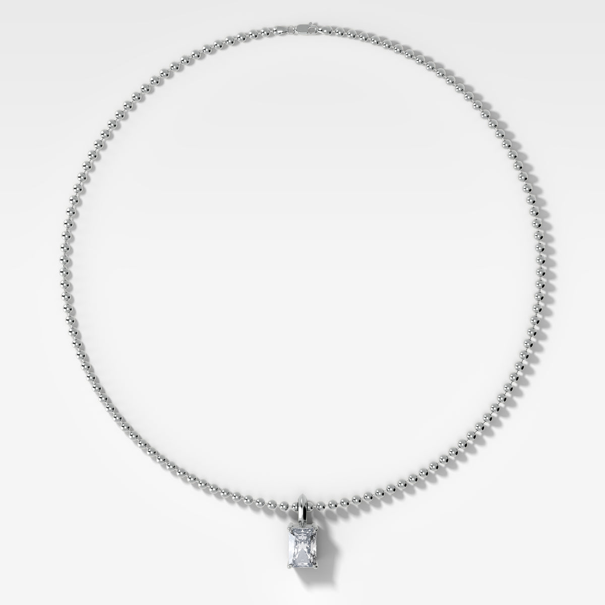 Classic Elongated Radiant Attachable Diamond Pendant With Beaded Chain (3mm)