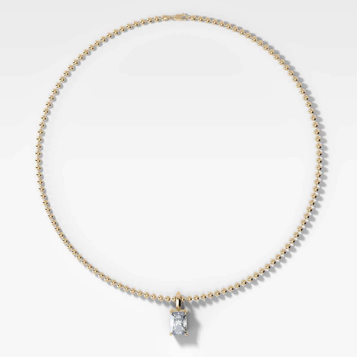 Classic Elongated Radiant Attachable Diamond Pendant With Beaded Chain (3mm)