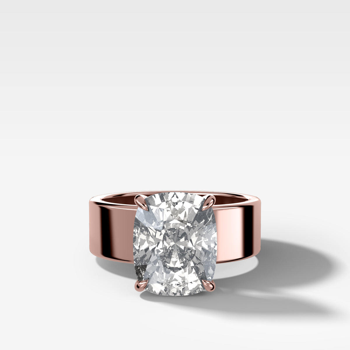 Finest Cigar Band Engagement Ring with Elongated Cushion Cut Diamond