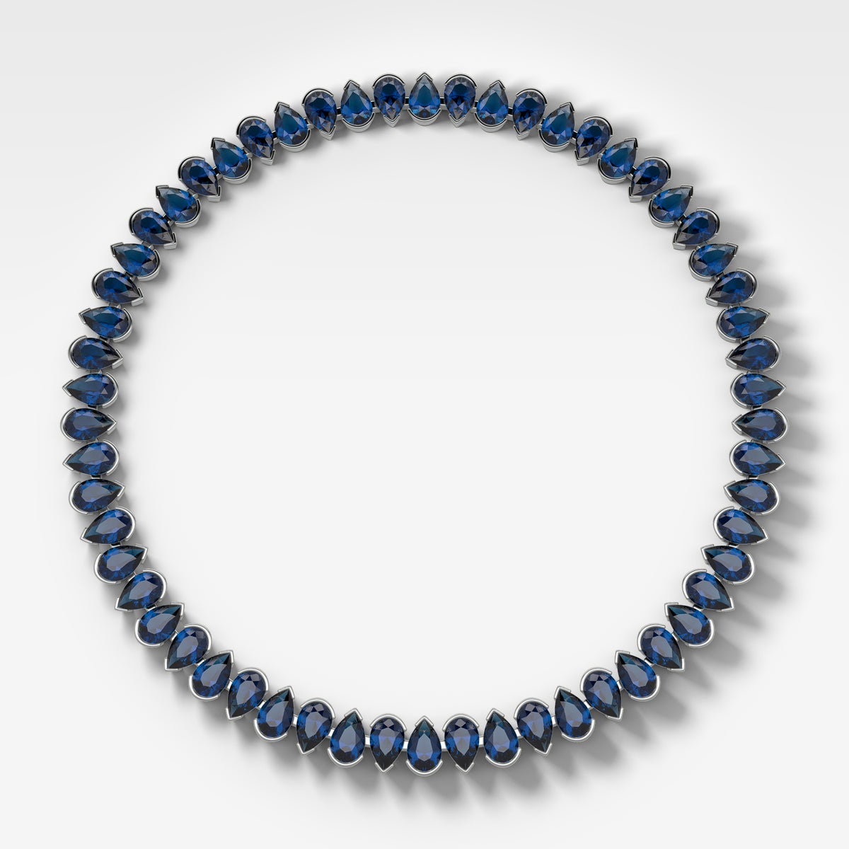 Blue Sapphire Half Bezel Pear Cut Diamond Choker Necklace