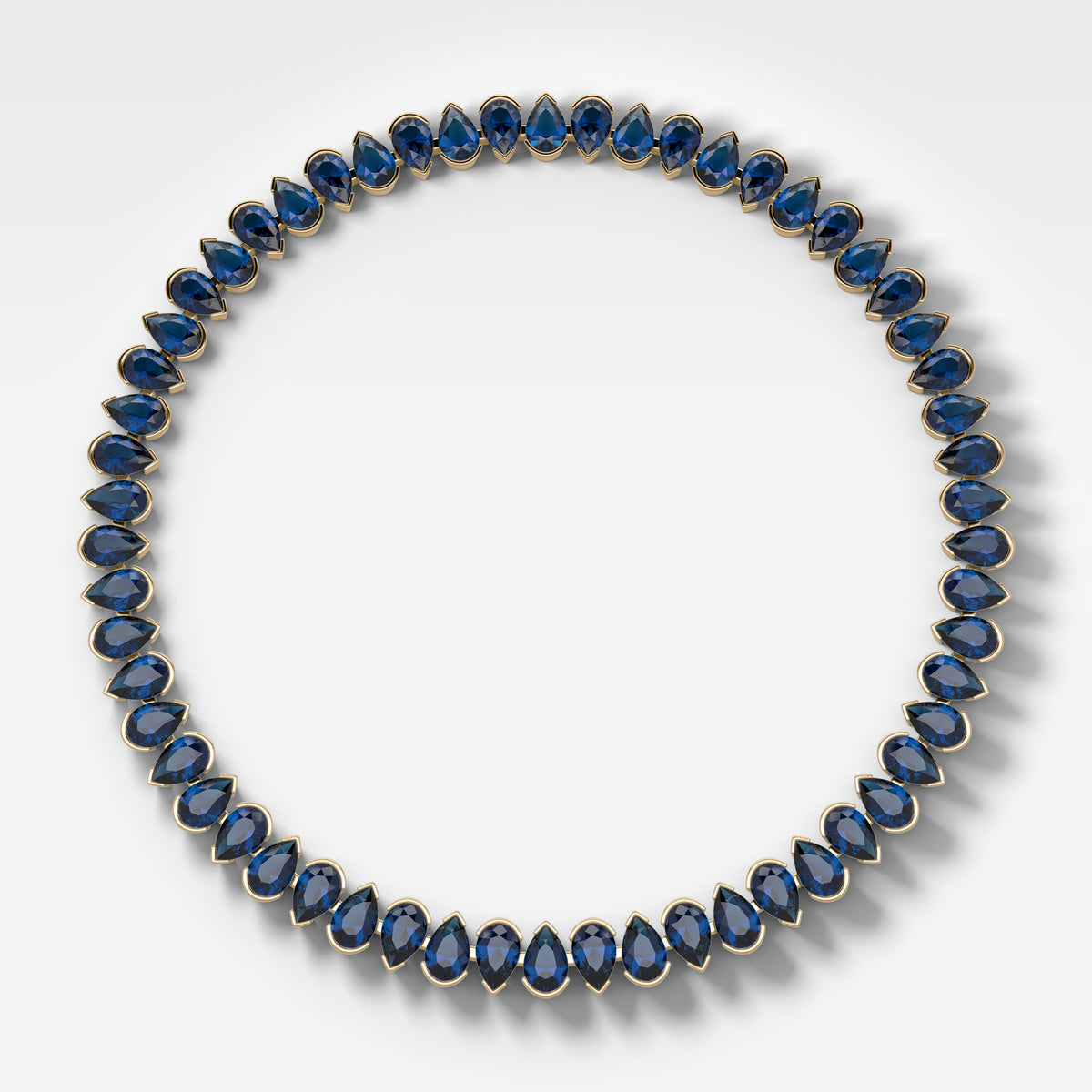 Blue Sapphire Half Bezel Pear Cut Diamond Choker Necklace