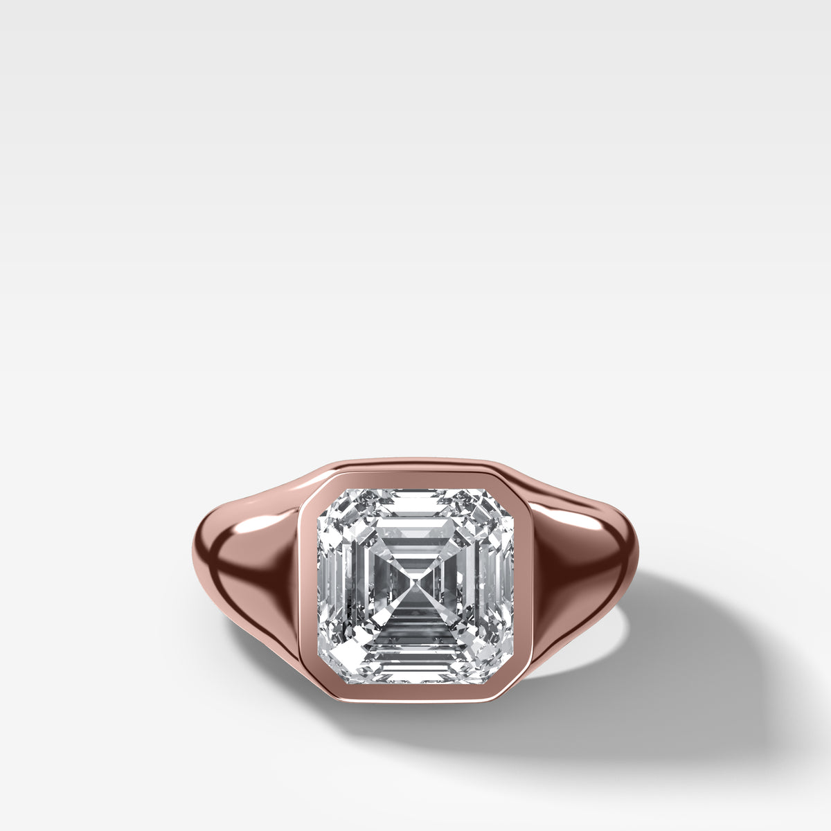 Tapered Bezel Signet Engagement Ring with Asscher Cut Diamond