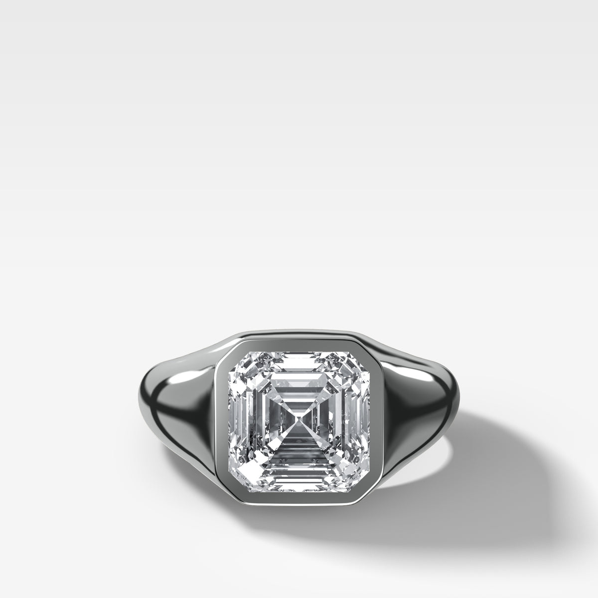 Tapered Bezel Signet Engagement Ring with Asscher Cut Diamond