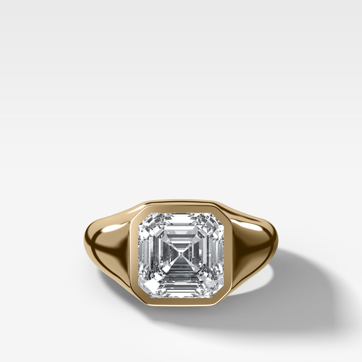 Tapered Bezel Signet Engagement Ring with Asscher Cut Diamond
