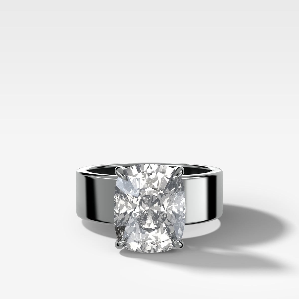 Finest Cigar Band Engagement Ring with Elongated Cushion Cut Diamond