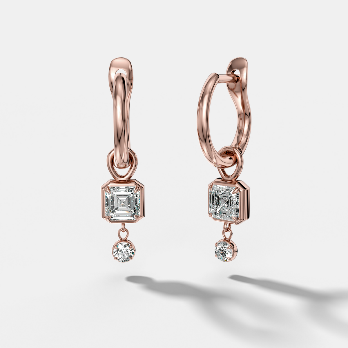 Mini Tiered Bezel Drop Huggies with Asscher Cut Diamonds