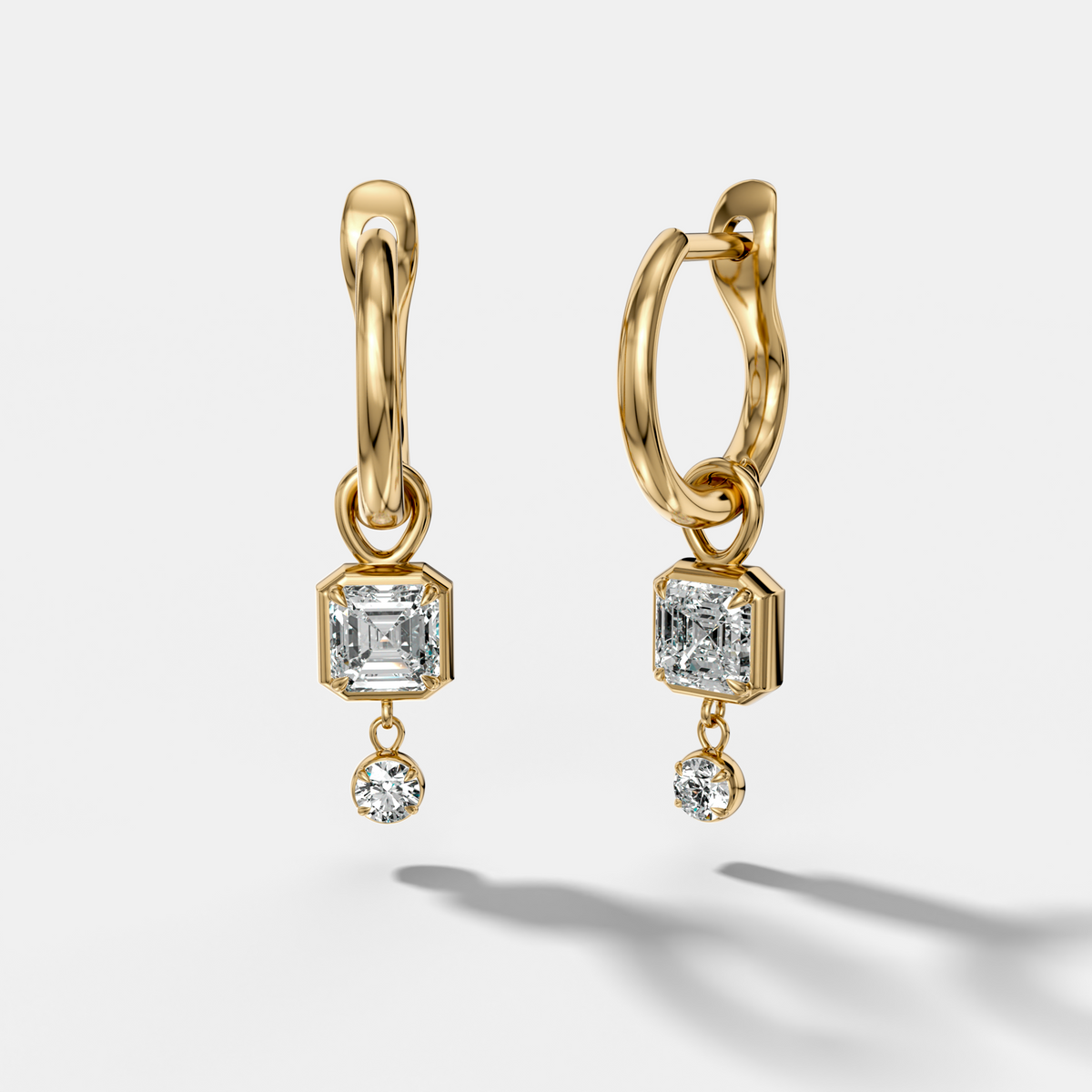 Mini Tiered Bezel Drop Huggies with Asscher Cut Diamonds