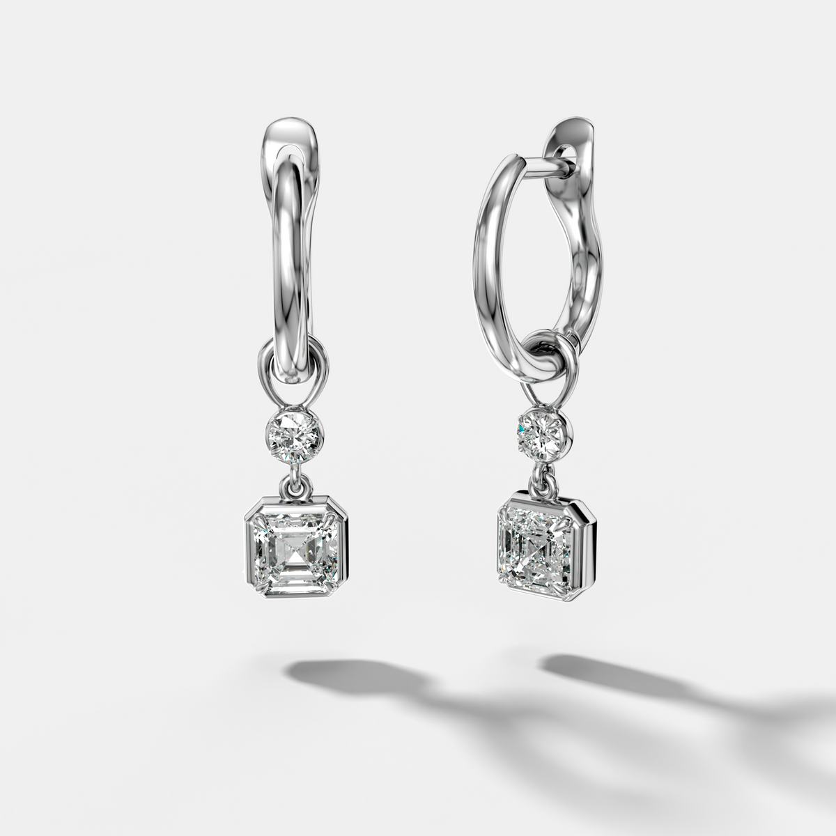 Reversed Mini Tiered Bezel Drop Huggies with Asscher Cut Diamonds