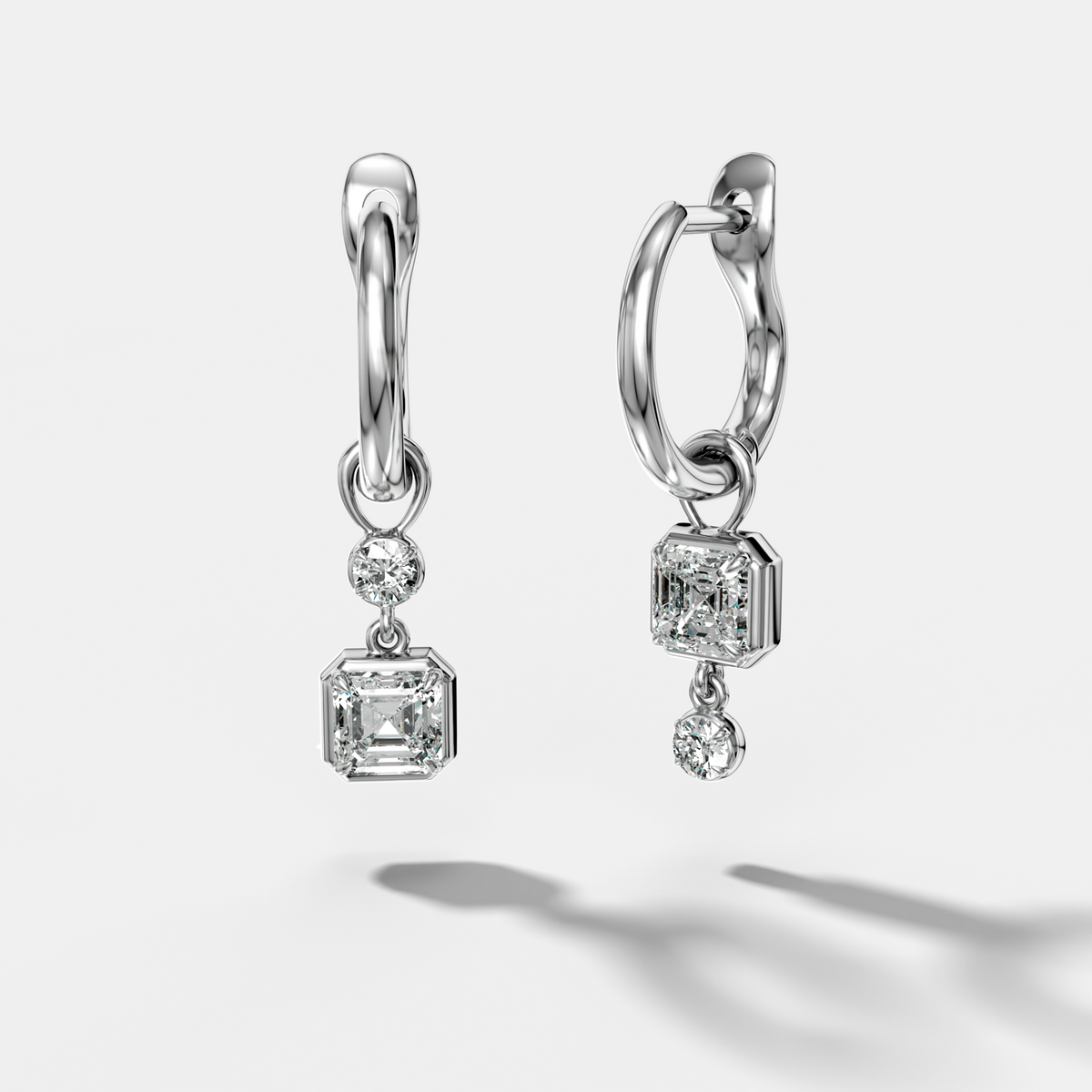 Alternating Mini Tiered Bezel Drop Huggies with Asscher Cut Diamonds