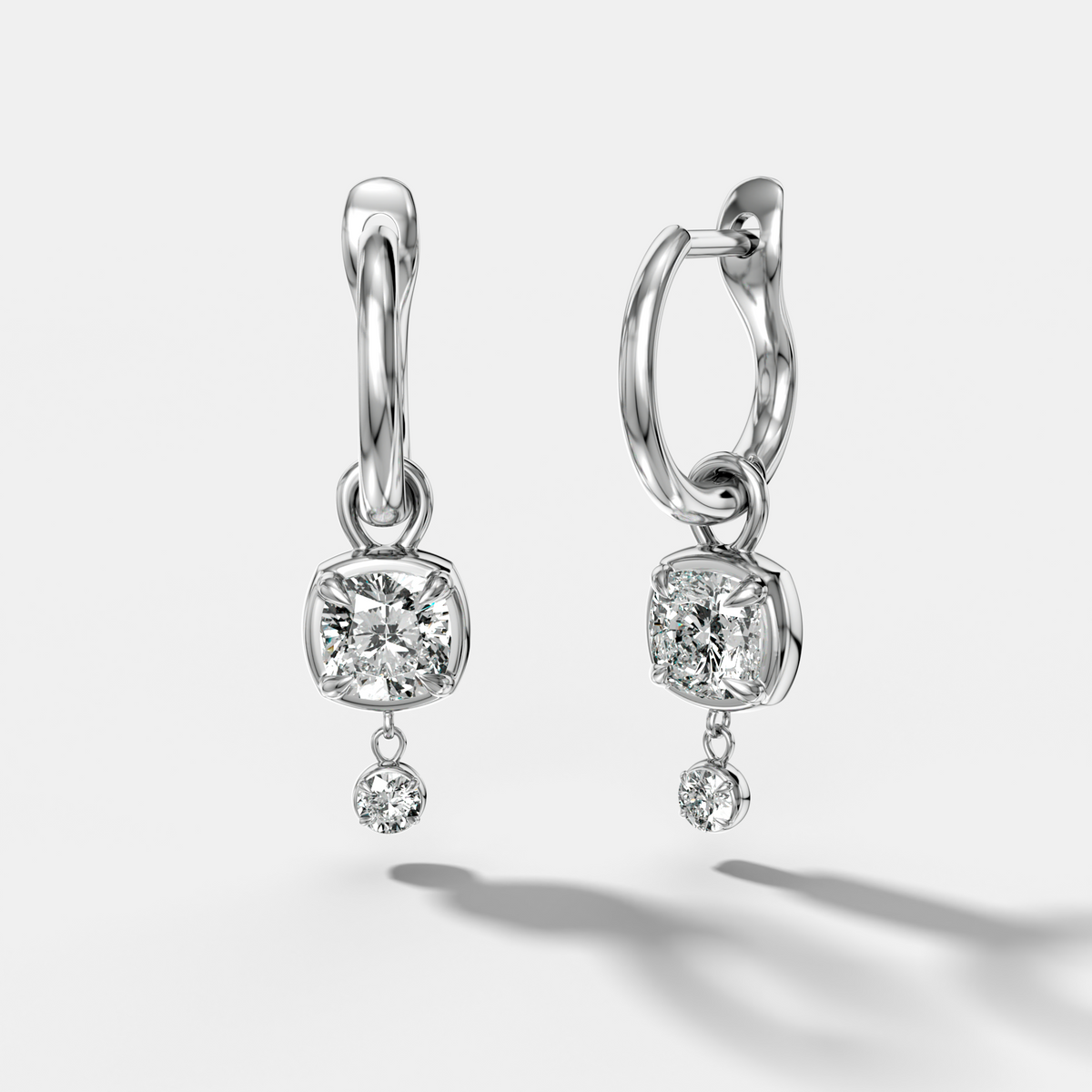 Mini Tiered Bezel Drop Huggies with Cushion Cut Diamonds