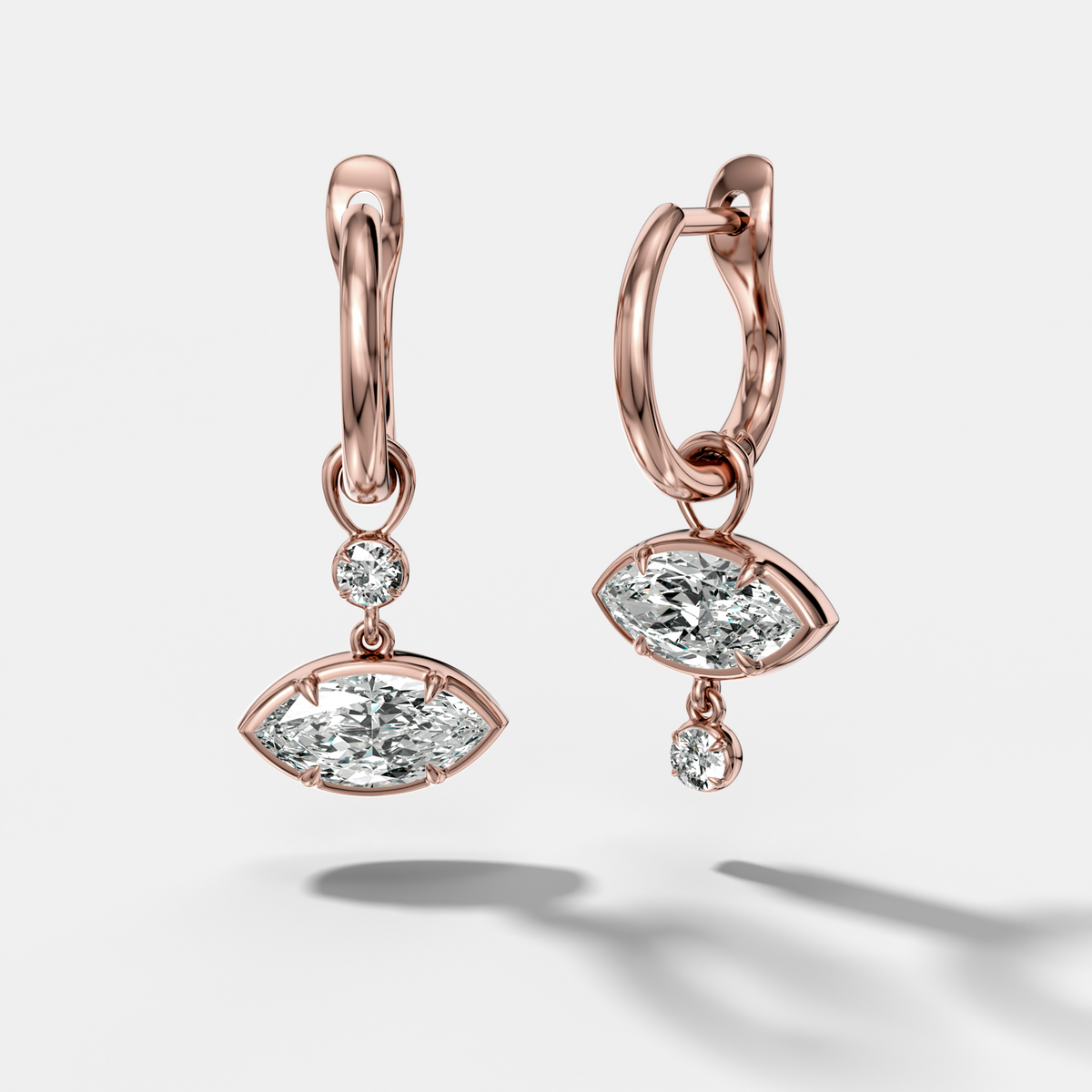 Alternating Mini Tiered Bezel Drop Huggies with Marquise Cut Diamonds