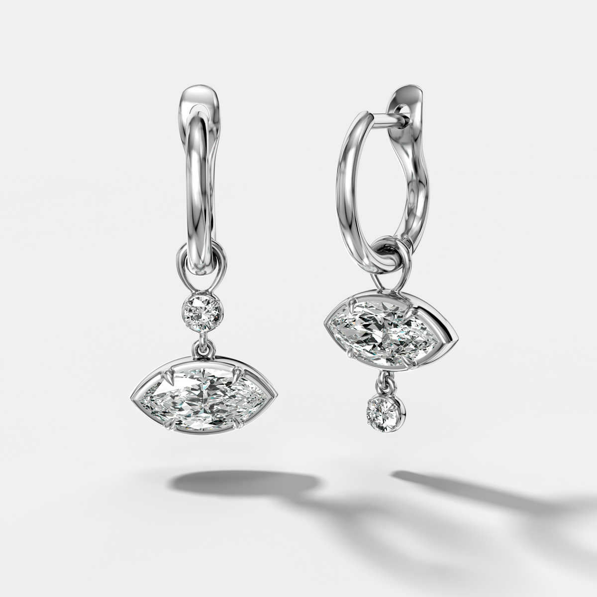 Alternating Mini Tiered Bezel Drop Huggies with Marquise Cut Diamonds