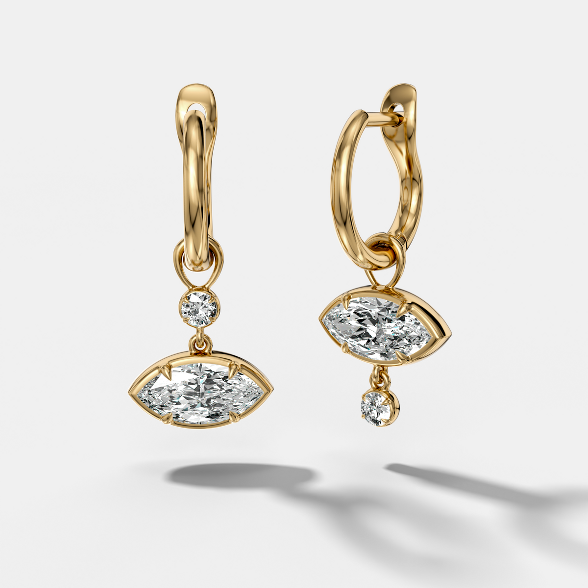 Alternating Mini Tiered Bezel Drop Huggies with Marquise Cut Diamonds