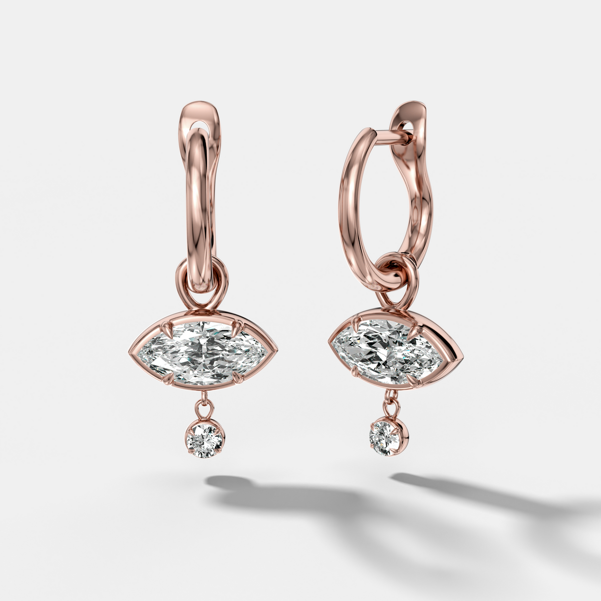 Mini Tiered Bezel Drop Huggies with Marquise Cut Diamonds