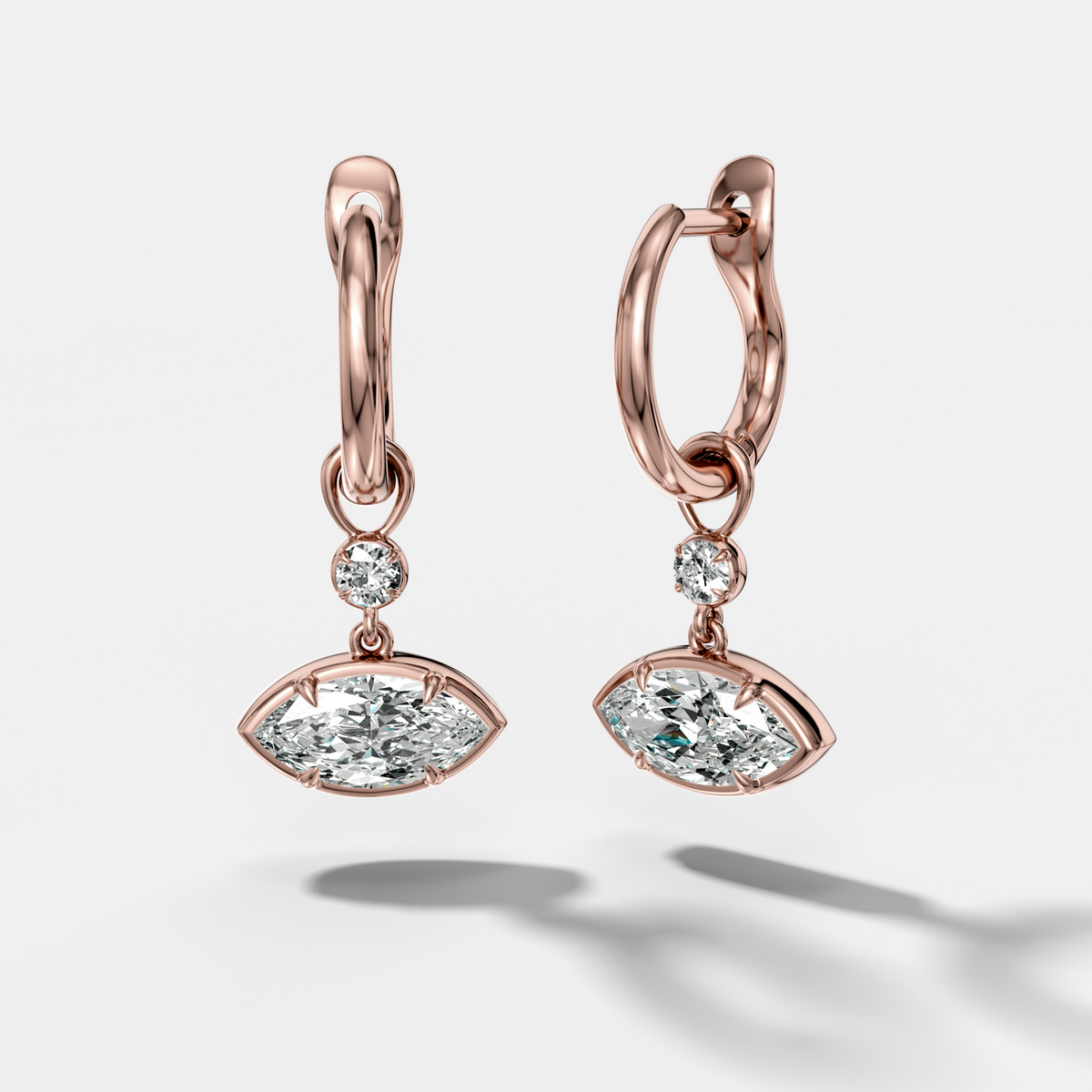 Reversed Mini Tiered Bezel Drop Huggies with East West Marquise Cut Diamond