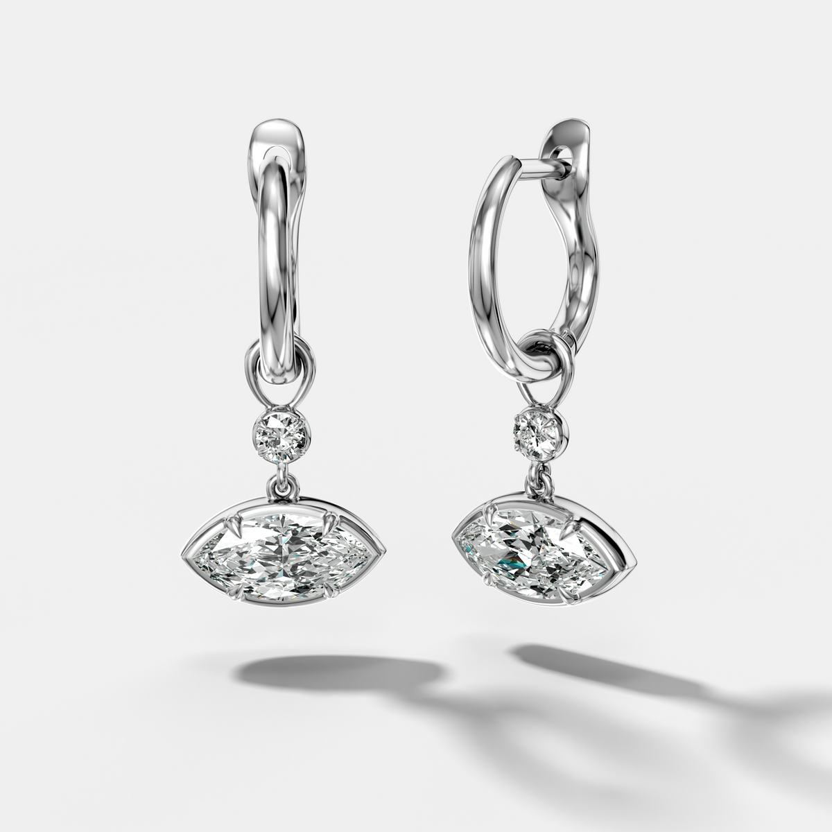 Reversed Mini Tiered Bezel Drop Huggies with East West Marquise Cut Diamond