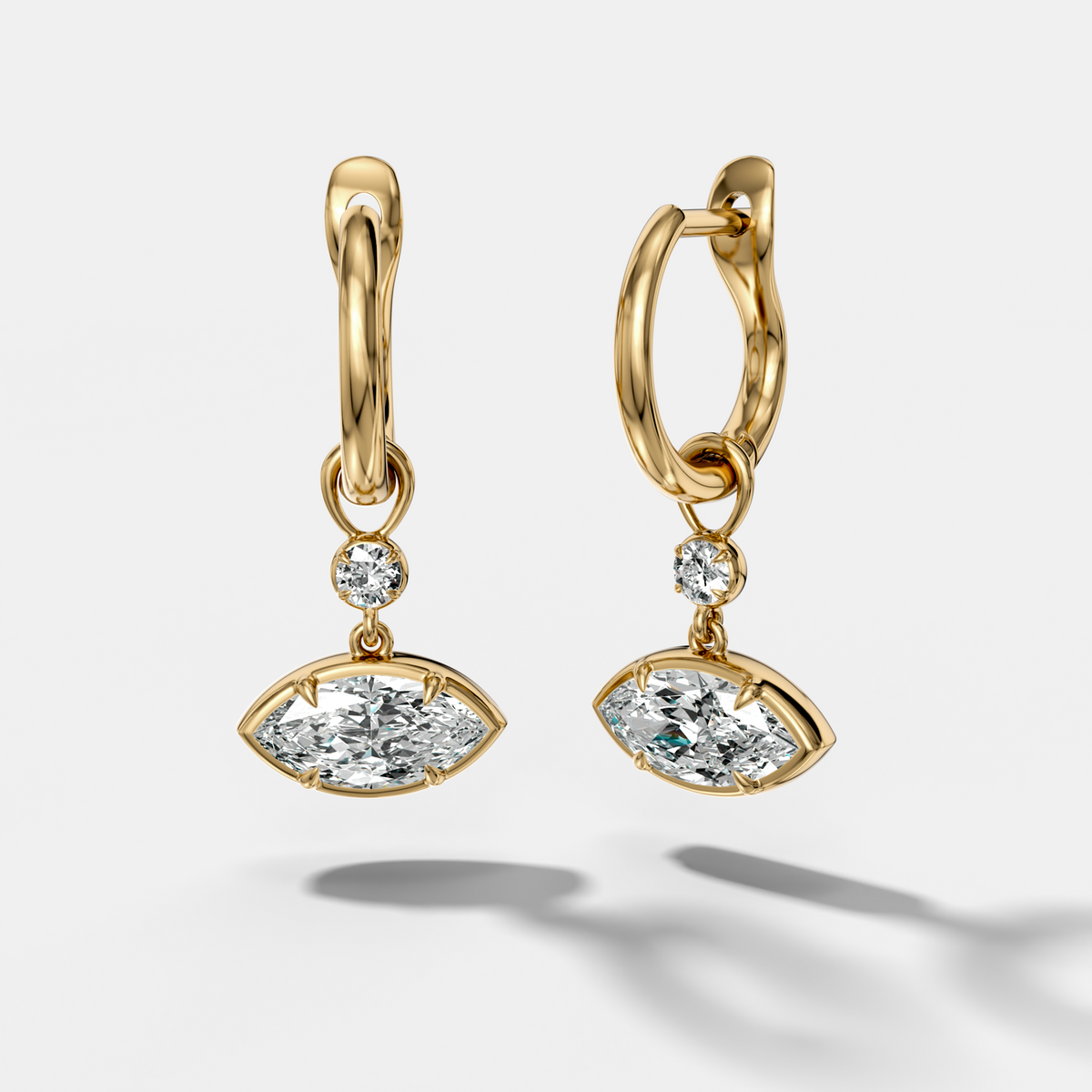 Reversed Mini Tiered Bezel Drop Huggies with East West Marquise Cut Diamond