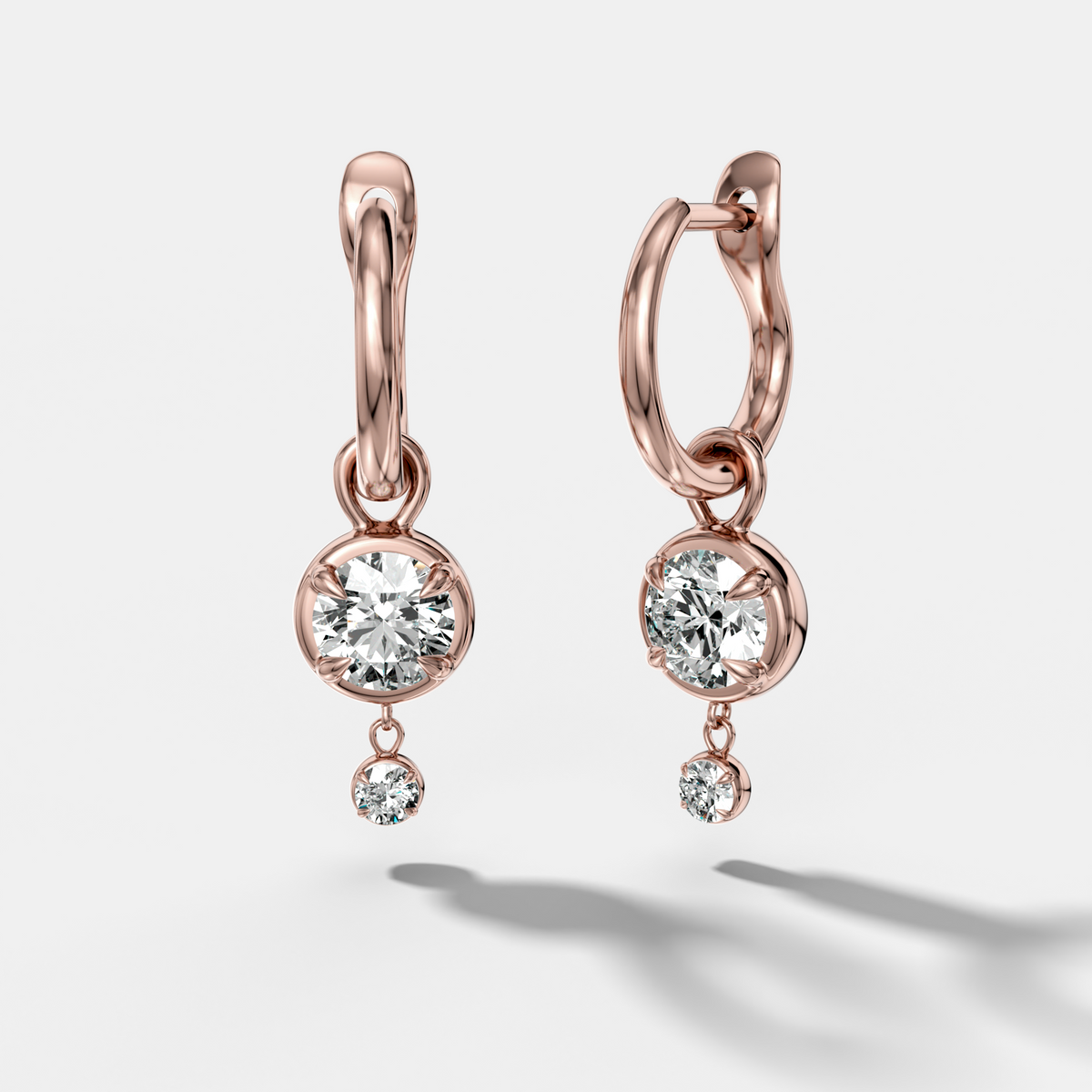 Mini Tiered Bezel Drop Huggies with Round Cut Diamonds